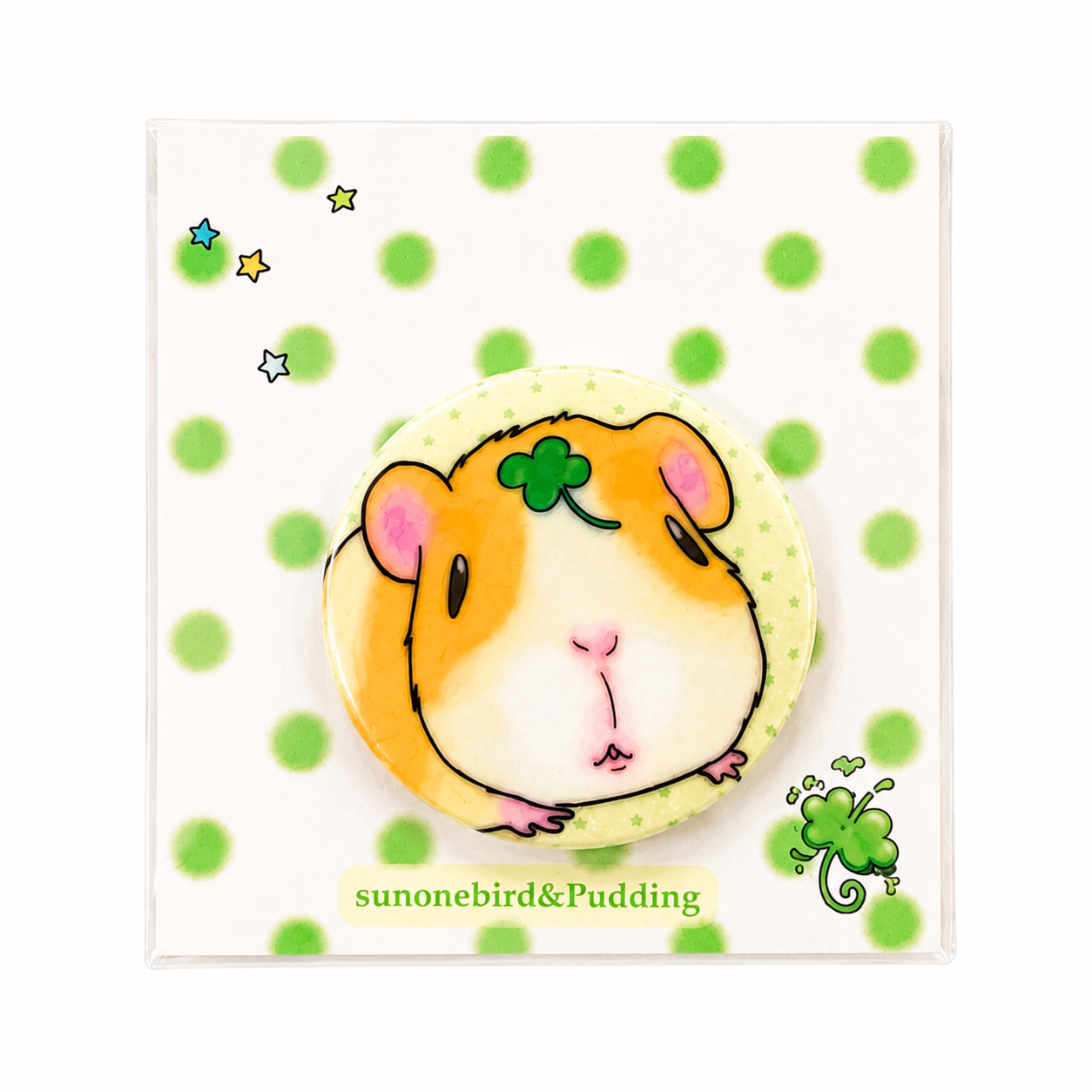 Four-Leaf Clover Guinea Pig Badge Pin 58mm | Art by sunonebird